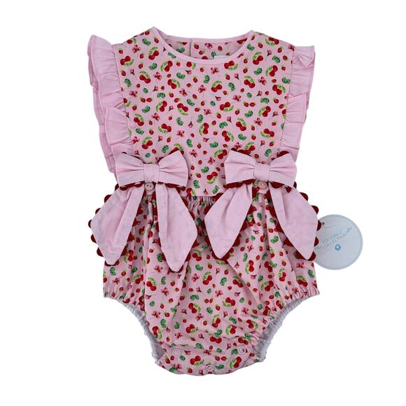 Edgehill Collection Other - Edgehill Collection Pink Cherry Bow Ruffle Romper Baby Girl Size 3 Months